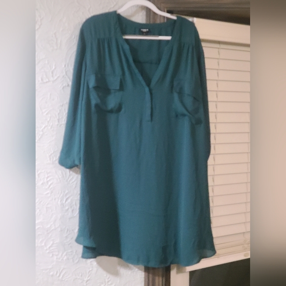 Torrid Botanical Garden Hunter Green Harper 3/4 Sleeve Tunic Top (Size 6) - Picture 14 of 16